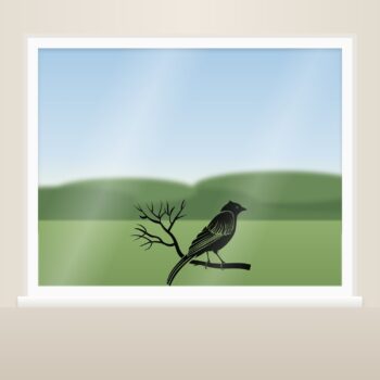Muursticker vogel met lange staart als raamsticker op het raam