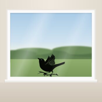 Muursticker vogel met vleugel als raamsticker op het raam