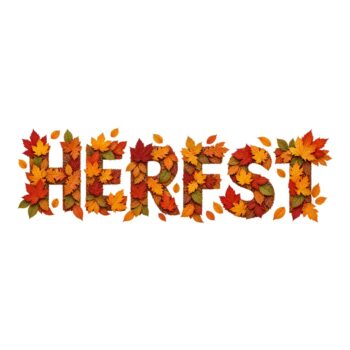 Ontwerp raamsticker HERFST gemaakt van herfstbladeren
