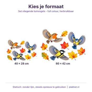 Raamstickers tuinvogels in verschillende formaten