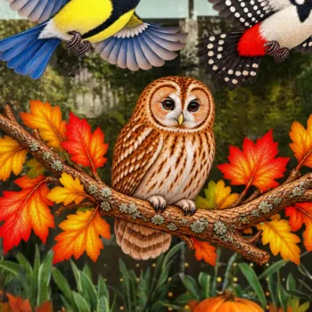 Detail van de raamstickers vogels herfst