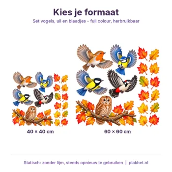 Raamstickers vogels herfst in verschillende formaten