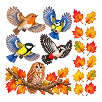 Ontwerp raamstickers vogels herfst