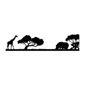 Safari muursticker giraffe - silhouet met een giraffe en een grazend nijlpaard ontwerp