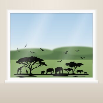 Safari muursticker olifanten en giraffen als raamsticker op het raam