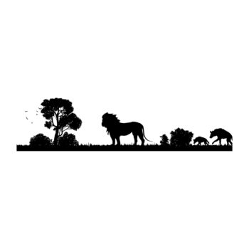 Muursticker leeuw - silhouet met een leeuw met volle manen en twee hyena's ontwerp