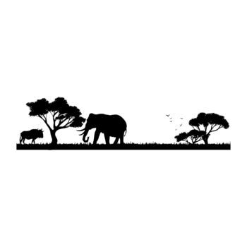 Olifant muursticker - silhouet met een grote olifant met slagtanden en een gnoe ontwerp