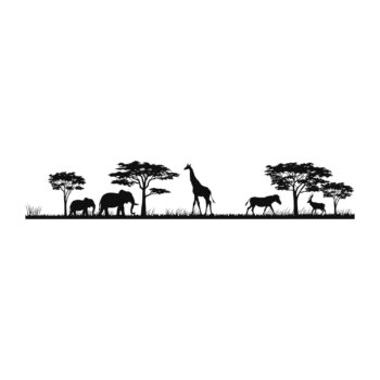 Safari muursticker olifanten - silhouet met twee olifanten, een giraffe, een zebra en een antilope ontwerp