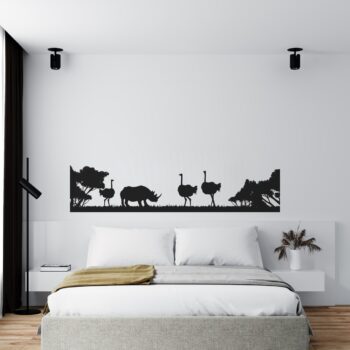 Muursticker struisvogels boven het bed in de slaapkamer