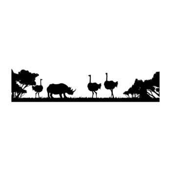 Muursticker struisvogels - silhouet met drie struisvogels en een neushoorn ontwerp