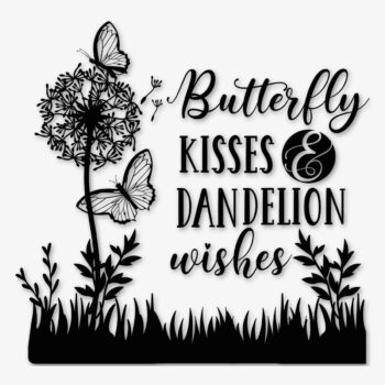 Sticker Butterfly kisses & dandelion wishes, zwart silhouet ontwerp van PlakHet.nl