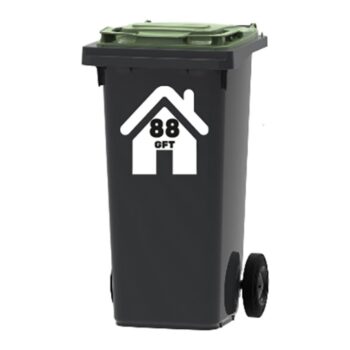 Huisje-sticker met GFT en huisnummer op een groene kliko