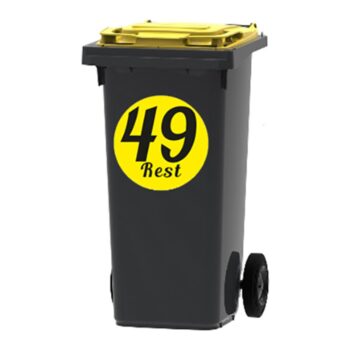 Rest sticker rond - ronde sticker met REST en huisnummer op een kliko