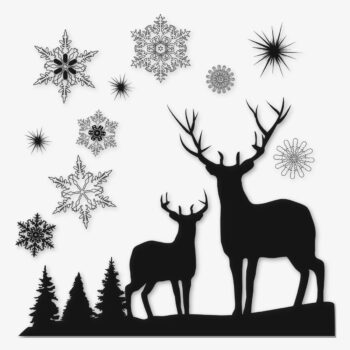 Sticker Herten met sneeuwvlokken, zwart silhouet ontwerp van PlakHet.nl