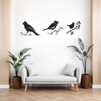 Kuifvogel muurstickers set boven de bank in de woonkamer