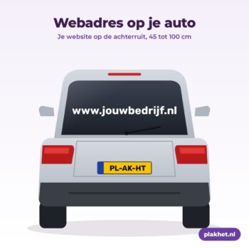 Webadres op auto als sticker op de achterruit